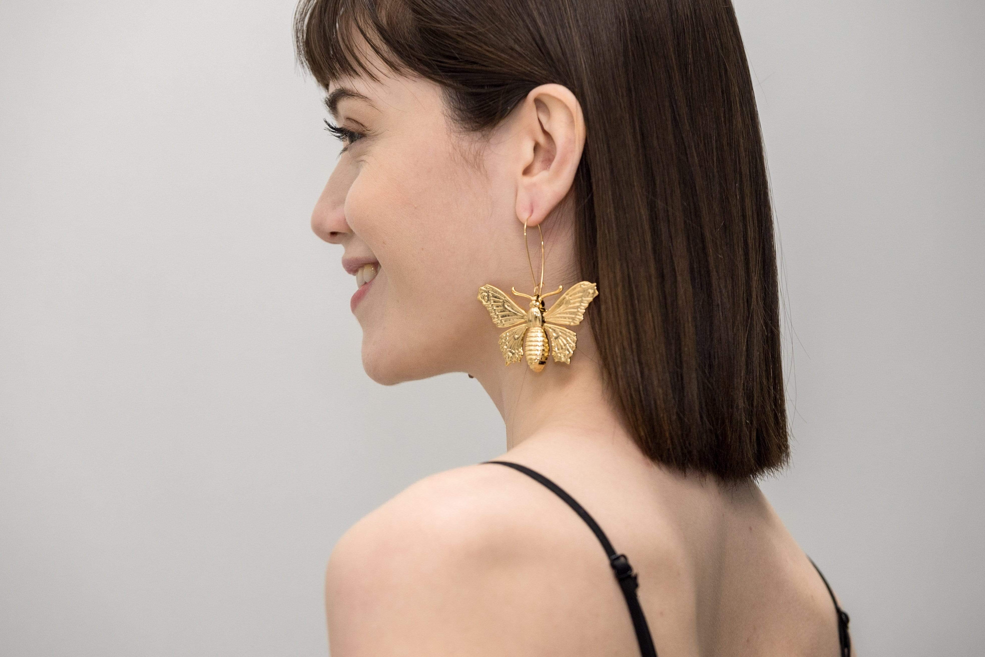 Buy Textured Butterfly Short Drop Earring Gold - Accessorize India